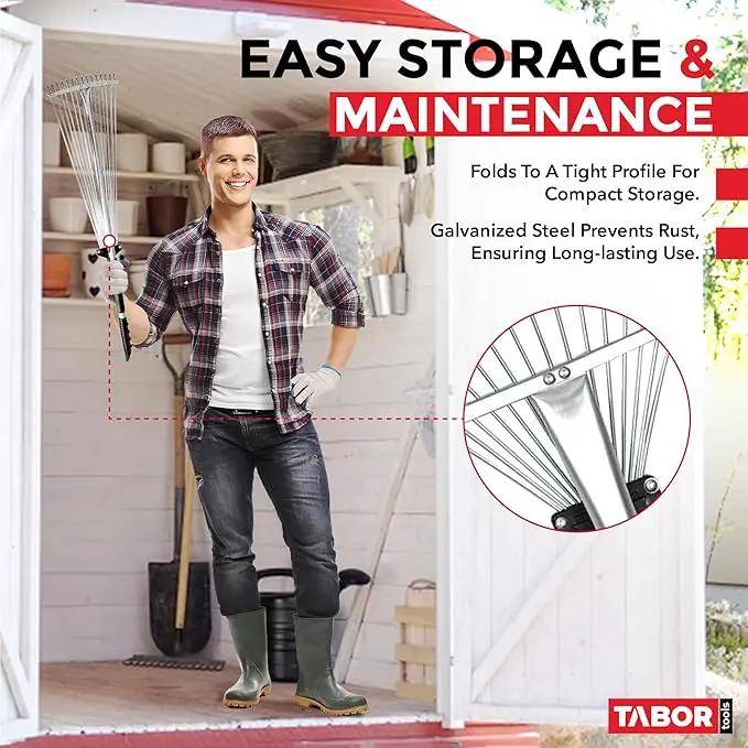 TABOR TOOLS Adjustable Metal Rake - Collapsible & Telescopic - Garden, Yard, & Lawn - Ideal for Leaves, Shrubs & Small Areas. J16A by GreenHaven Gardens
