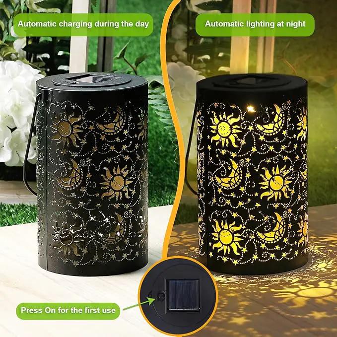 Solar Lanterns Outdoor Hanging Waterproof Metal Sun Moon Star Pattern Lanterns for Garden Patio Yard Lawn Front Porch Decor as Birthday Gifts for Mom Grandma Women by GreenHaven Gardens