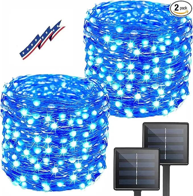 Solar String Lights Outdoor, 2-Pack Total 80FT 200 LED Solar Christmas Twinkle Lights Outside Waterproof Copper Wire 8 Modes Solar Fairy Lights for Garden Tree Party Birthday Christmas Decor (Blue) by GreenHaven Gardens