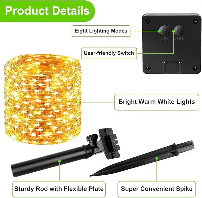 Outdoor Solar String Lights Waterproof 288Ft, 4-Pack Each 72FT 200 LED Solar Powered Fairy Lights with 8 Lighting Modes, Copper Wire Lights for Patio, Garden, Party, Wedding (Warm White) by GreenHaven Gardens