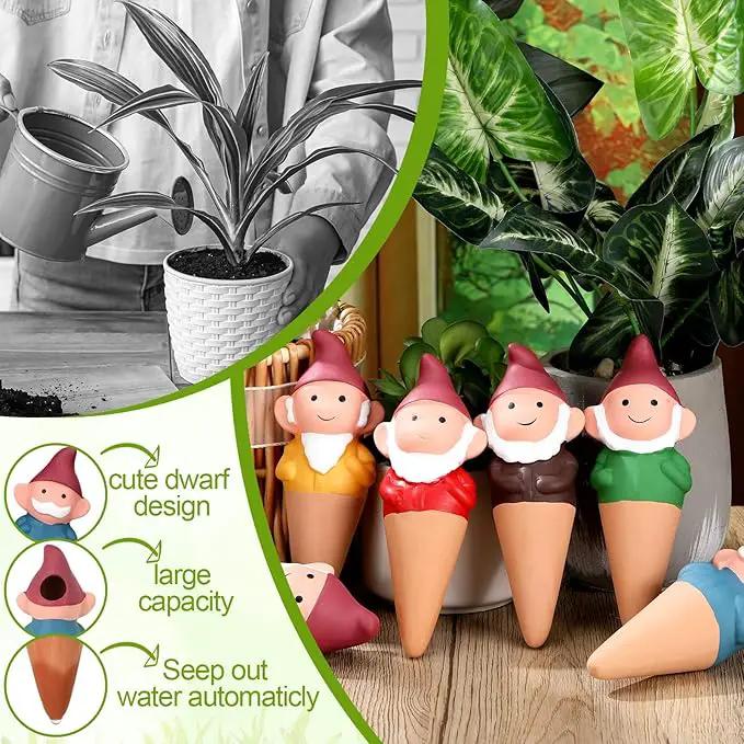 7 Pcs 3.4 Fl oz Terracotta Self Watering Spikes Cute Gnomes Auto Water Planter Insert Small Watering Globes Slow Vacation Waterer Devices Indoor Outdoor House Plant Accessories by GreenHaven Gardens
