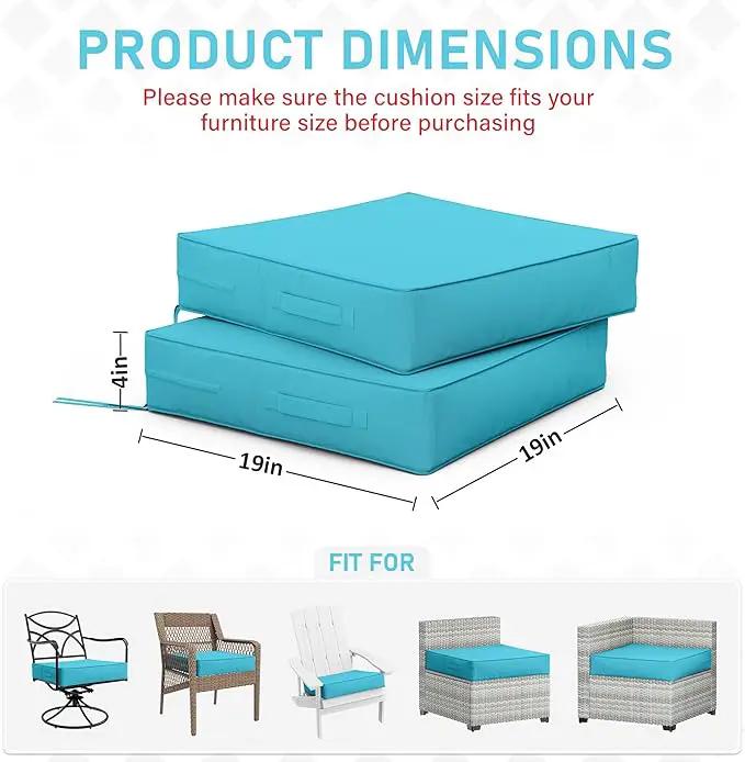 Patio Chair Cushions 19 X 19 X 4 Inch Waterproof Outdoor Seat Cushions for Patio Furniture, Outdoor Sofa Couch Pads with Ties & Handle, Set of 2, Lake Blue by GreenHaven Gardens