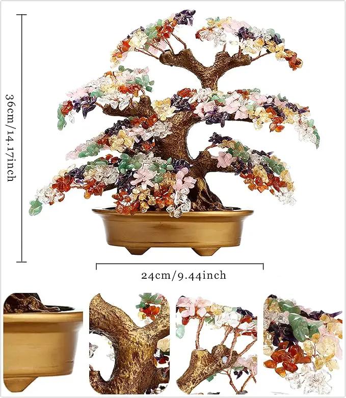 Feng Shui Money Tree Large Pine Tree Style Crystal Quartz Lucky Tree Gem Tree for Office Home Feng Shui Decoration for Wealth/Fortune and Luck (Pink) by GreenHaven Gardens