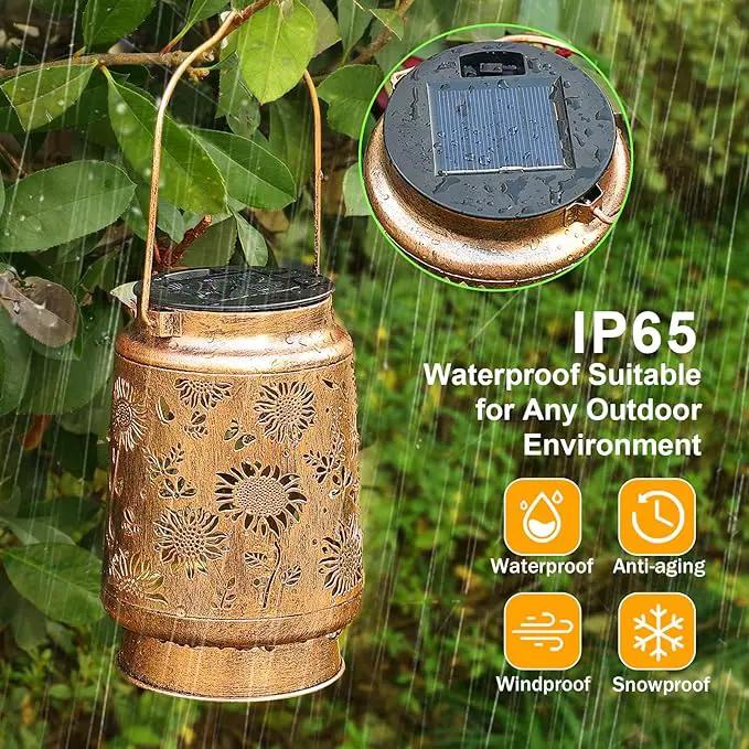 2 Pack Solar Lanterns Outdoor Garden Decor with Shepherd Hook, Gardening Gifts for Mom Grandma Women Sunflower Metal Decor Lantern Waterproof Solar Lights LED Decorative for Garden Yard Patio by GreenHaven Gardens