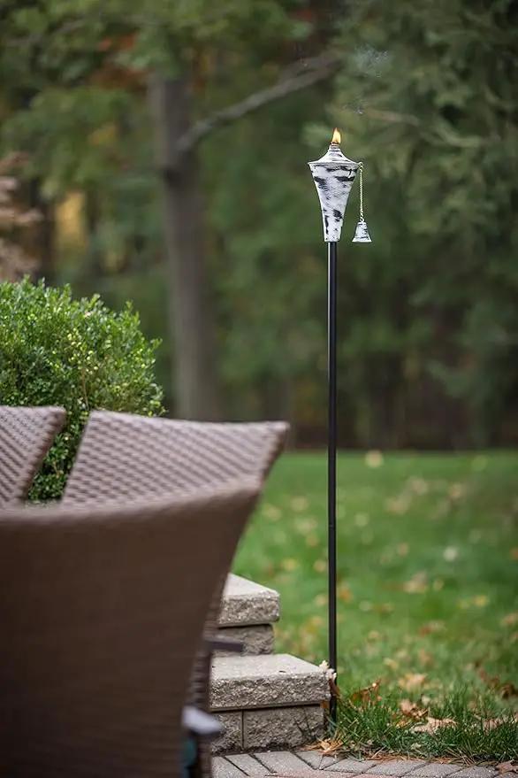Set of 4, Oahu Premium Metal Outdoor Torches for Patio, Lawn and Garden - Tiki Style Metal Torch/w Snuffer, Fiberglass Wick & Large 16oz Oil Lamp - 53" Tall (Whitewash) by GreenHaven Gardens