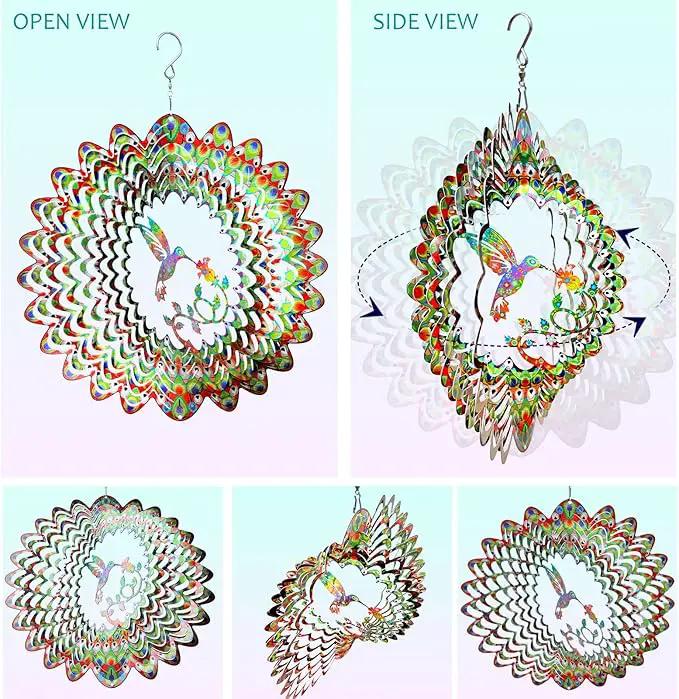 Hummingbird Wind Spinner for Yard and Garden,12in 3D Wind Spinner Hummingbird Gift for Women/Mother/Father/Men,Hanging Bird Wind Catchers Kinetic Yard Art Ornaments Outdoor Wind Sculptures by GreenHaven Gardens