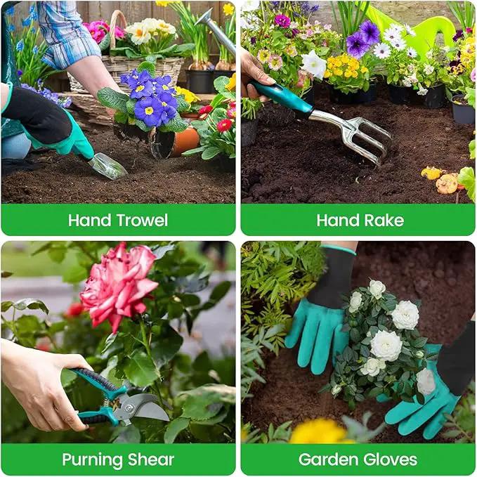 Garden Tool Set 9 PCS, Heavy Duty Gardening Hand Tools for Women, Durability Garden Tool Bag, Rust-Proof Aluminum Gardening Supplies, Ideal Gifts for Women and Men by GreenHaven Gardens