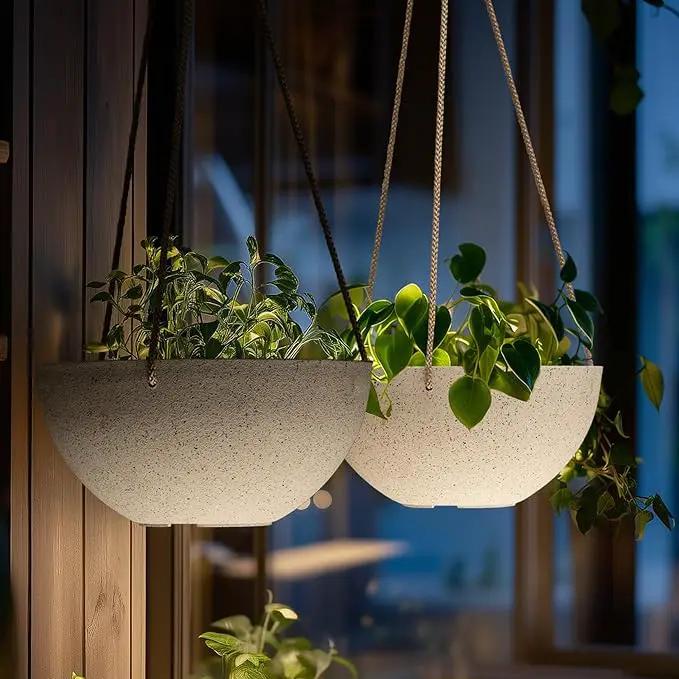 LA Jolie Muse Hanging Planters for Indoor Plants - Flower Pots Outdoor 9.84 inch Garden Planters and Pots,Speckled White Set of 2 by GreenHaven Gardens