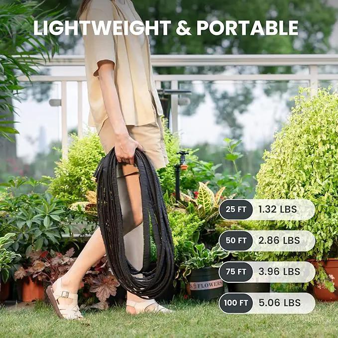 Giraffe Tools Garden Hose 25FT Lightweight Lay Flat Water Hose Kink Free Flexible Hose with 9 Spray Function Nozzle（Black） by GreenHaven Gardens