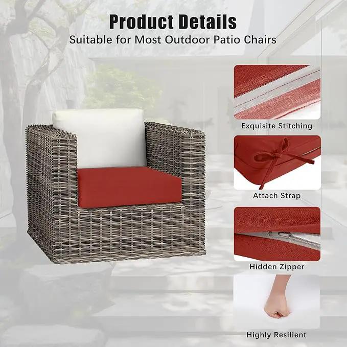 Favoyard Outdoor Chair Cushion 24 x 24 x 4 Inch Rainproof & 3-Year Fade Resistant Patio Furniture Cushions with Removable Cover and Adjustable Ties for Garden Sofa Couch Pads Set of 2, Red by GreenHaven Gardens