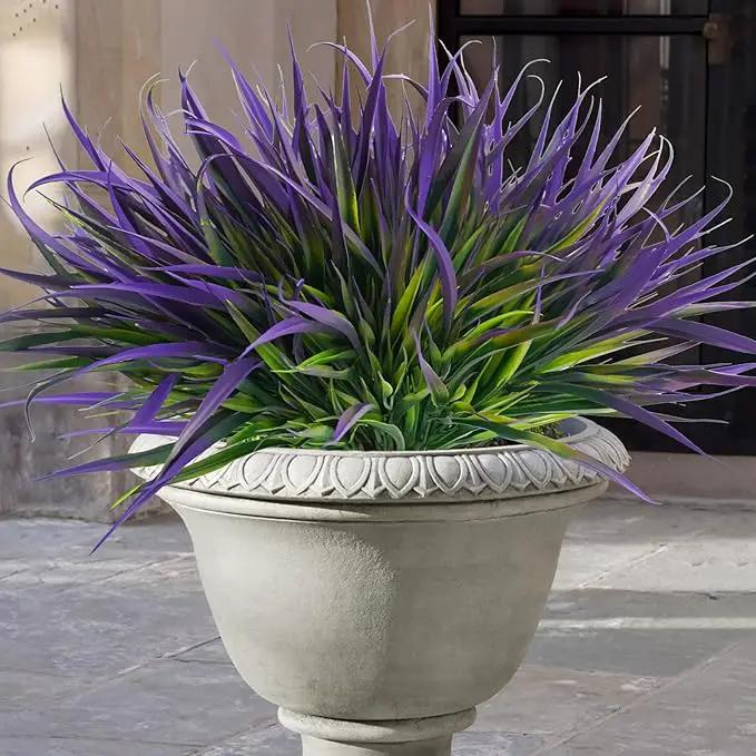 Uieke 12 Bundles Artificial Outdoor Plants UV Resistant Fake Grass Plants Faux Plastic Plants Greenery Shrubs for Home Garden Pathway Window Box Front Porch Cemetery Spring Summer Decor, Purple by GreenHaven Gardens
