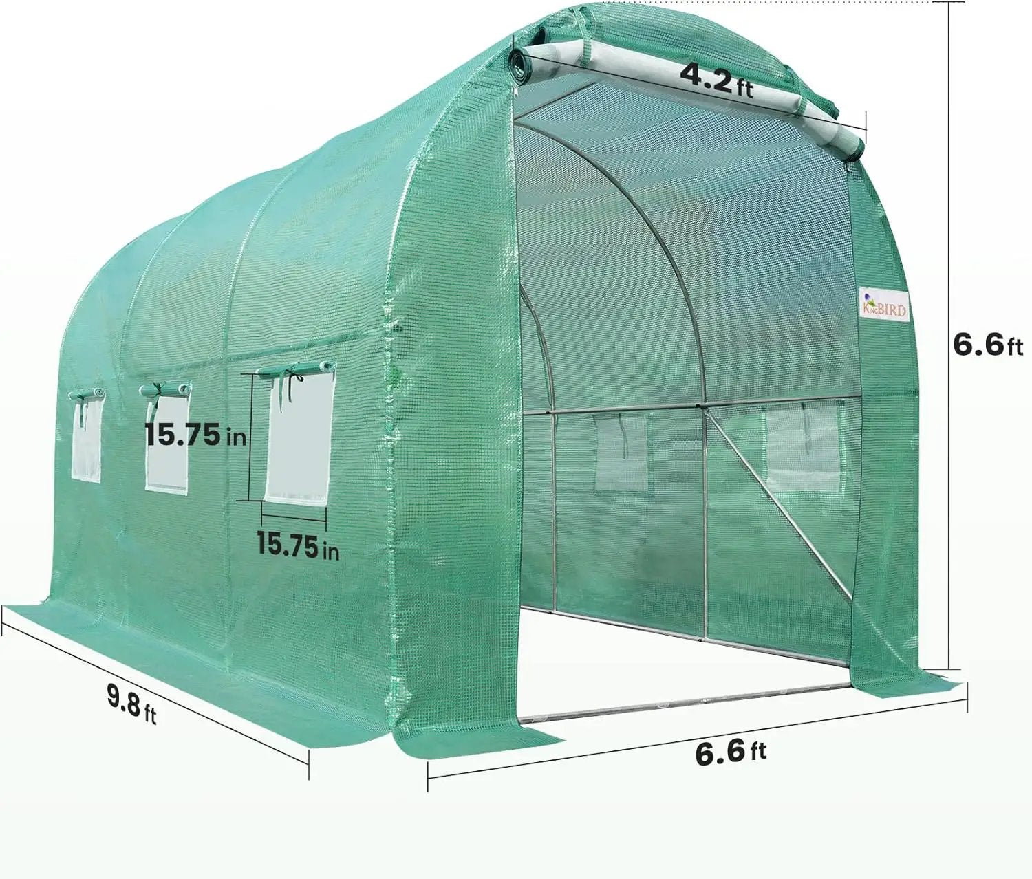 KING BIRD Premium 10x6.6x6.6FT Greenhouse for Outdoors, Large Walk-in Heavy Duty Galvanized Steel Frame, Mesh Door Screen Window Upgraded Zipper Tunnel Hoop for Garden Plant Winter, Green by GreenHaven Gardens