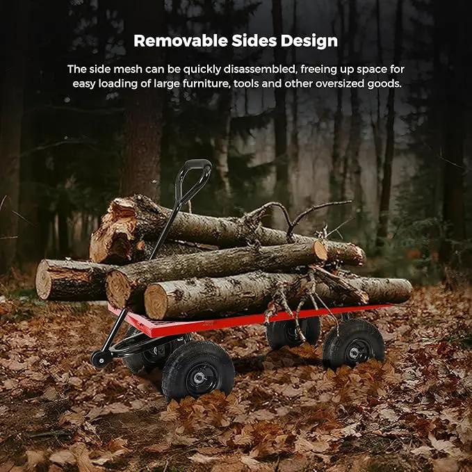 SUNNYFEEL 900 Lbs Capacity Heavy Duty Mesh Steel Garden Cart,Folding Utility Wagon with Removable Side Nets, Non-Slip Rubber Base, Red,Upgraded Version by GreenHaven Gardens