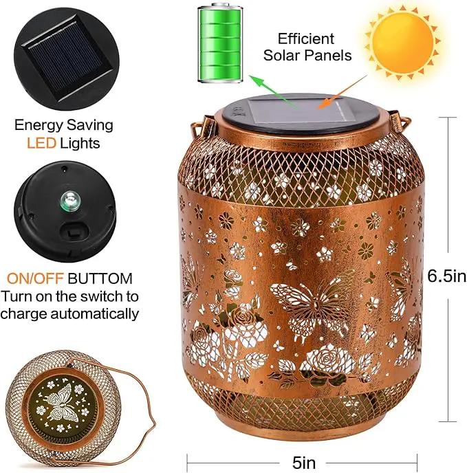 2 Pack Butterfly Solar Lanterns Outdoor Waterproof Rose Garden Decor Gifts for Women Mom Grandma Hanging Solar Lights Metal Lantern Decoration Outside for Yard, Patio, Backyard, Porch by GreenHaven Gardens
