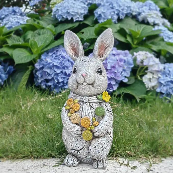 Easter Bunny Statue with Glowing Decorative Solar Ball - Home and Garden Rabbit Decor Solar Garden Outdoor Statue for Patio and Garden Easter Gifts,Figurine Light Gifts for Bunny Lovers and Friends by GreenHaven Gardens