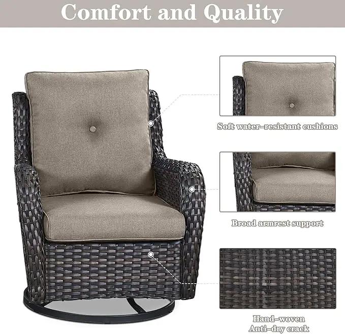 5 Pieces Patio Furniture Sets Wicker Outdoor Furniture, Rattan Patio Swivel Glider Chairs with 2 Ottoman and Glass Side Table by GreenHaven Gardens