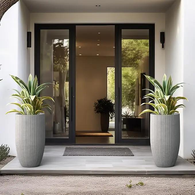 Kante 24 Inch Tall Round Concrete Planter, Large Indoor Outdoor Plant Pots with Drainage Hole and Rubber Plug, Modern Decorative Garden Pots for Home Patio Porch, Textured Natural Concrete by GreenHaven Gardens