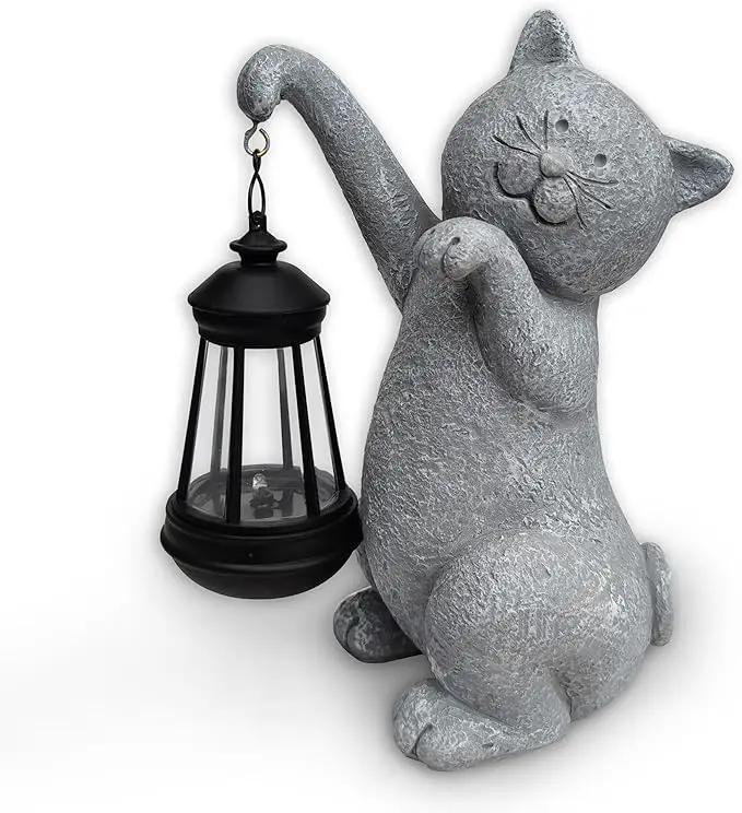 Cat Solar Garden Statues,Resin Cat Figurine Decorations with Solar Lights Lantern, Outdoor，Statue Decor Art for Lawn,Yard,Unique Housewarming Gift for Garden Home by GreenHaven Gardens