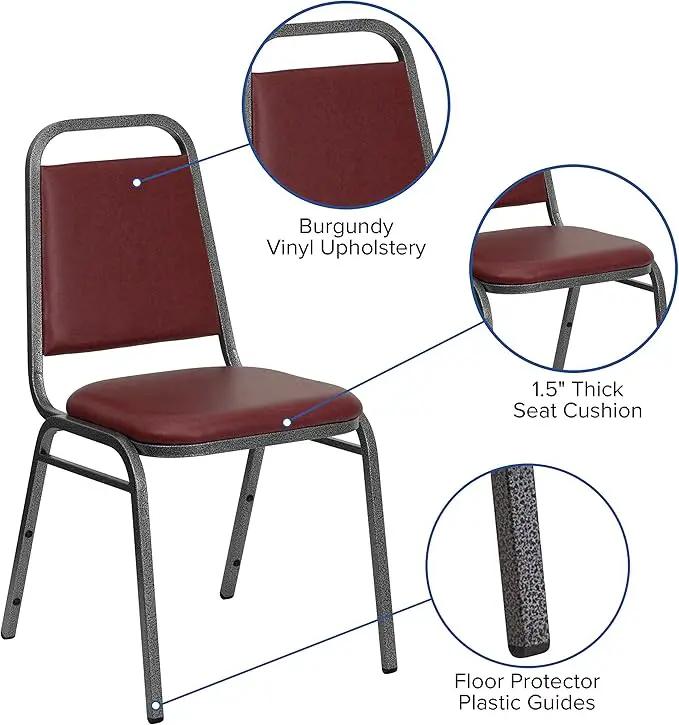 EMMA + OLIVER Trapezoidal Back Vinyl Stackable Banquet Chair, Multipurpose Stacking Chair with Padded Seat and Back, Burgundy/Silver by GreenHaven Gardens