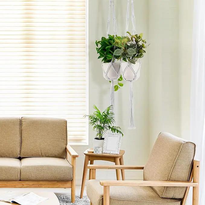 Sorbus Macrame Plant Hanger (6 Pack) Indoor Outdoor Hanging Plant Pots Cotton Rope, Elegant for Home, Patio, Garden (White) by GreenHaven Gardens
