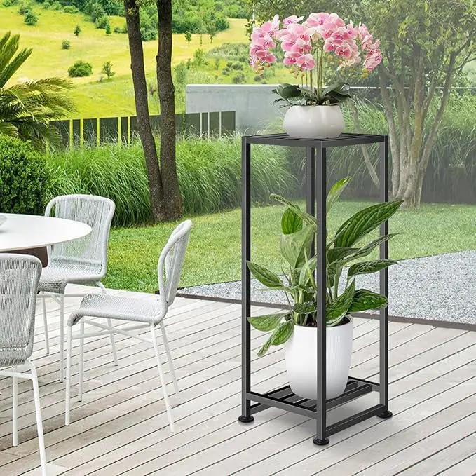 Plant Stand Indoor Outdoor, Wrought Iron Plant Stands 2 Tier Heavy Duty Metal Pedestal Stand Decorative Flower Stand for Patio Garden Deck Living Room by GreenHaven Gardens