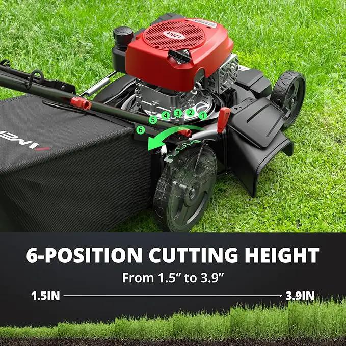 21" Gas Lawn Mower, Self-propelled Lawn Mower 3-in-1, 170cc OHV Engine with Forced Air Cooling, 6 Cutting Heights, 1.4-Bushel Grass Catcher by GreenHaven Gardens