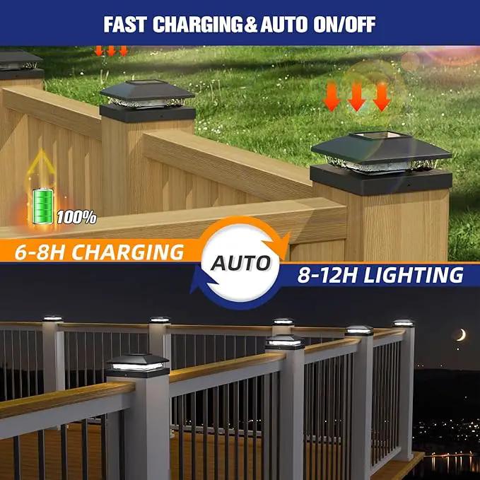 APONUO Solar Post Cap Lights for 4x4 Wood & Vinyl Posts, IP44 Waterproof Cool White LED 4x4 Post Solar Lights, Outdoor Garden Patio Yard Decor, 16 Pack (Black) by GreenHaven Gardens