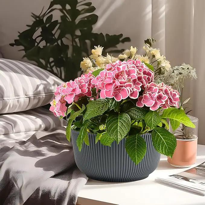 T4U 12 Inch Large Self Watering Plant Pots, Wide Self Watering Planter with Drainage Hole, Large Plant Pots Flower Pot for Plants, Set of 2,Gray by GreenHaven Gardens