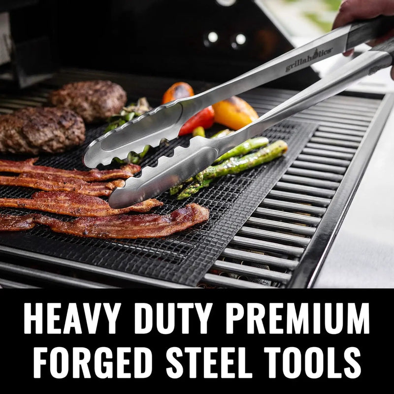 Grillaholics Premium BBQ Grill Tools – The Ultimate Grilling Gift for Dad - Luxury 4-Piece Barbecue Utensils Grill Set with Wooden Gift Box by GreenHaven Gardens