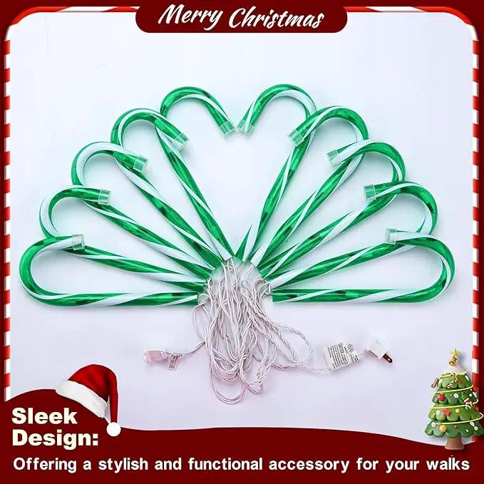 10" 10 Pack Christmas Candy Cane Lights, Candy Cane Lights with 10 Stakes for Walkway Patio Yard Patio Garden Festival Holiday Outdoor Indoor Landscape Path, Christmas Decorations Outside, Green by GreenHaven Gardens
