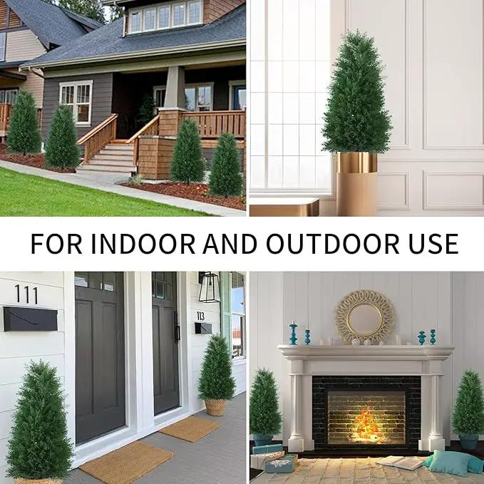 3FT Artificial Cedar Topiary Ball Trees with Ground Spike, 2 Pack UV Resistant Artificial Shrubs, Fake Evergreen Artificial Plant Brush for Indoor Outdoor Front Porch Garden by GreenHaven Gardens