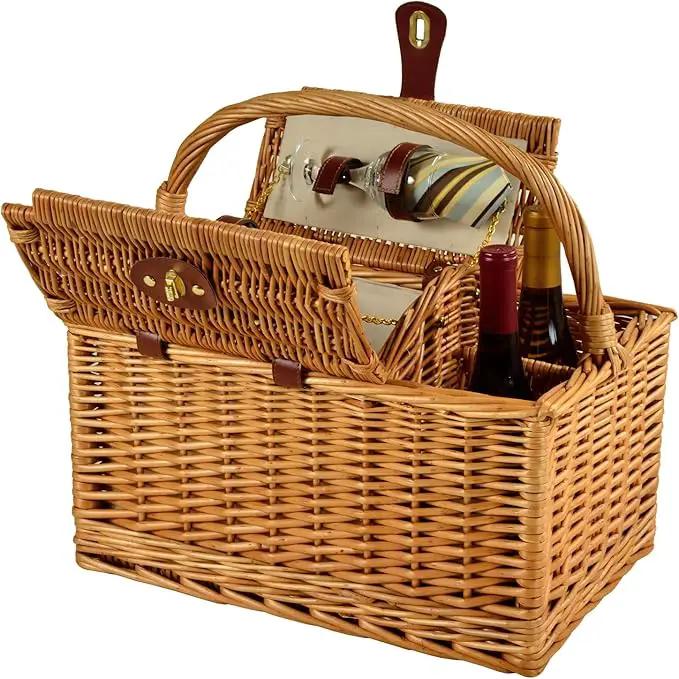 Picnic at Ascot Vineyard Willow Picnic Basket with service for 2 - Santa Cruz by GreenHaven Gardens