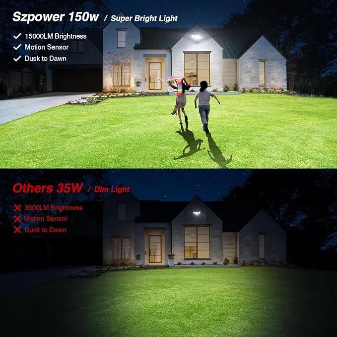 150W Motion Sensor Lights Outdoor for Outside, 15000LM LED Flood Lights Outdoor Wired Dusk to Dawn, Exterior Security Floodlight Fixture Waterproof IP65, Outdoor Lighting for House, Garage by GreenHaven Gardens