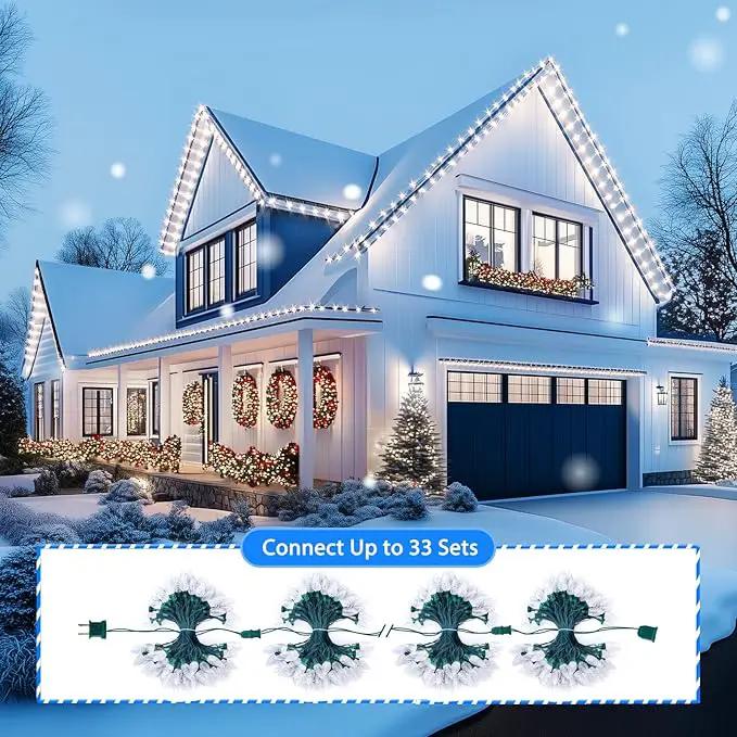 C9 Christmas String Lights White, 66ft 100 LED Faceted Christmas Lights on Green Wire, Large Bulb Strawberry String Lights for House Roof Roofline Christmas Tree Party Outdoor by GreenHaven Gardens