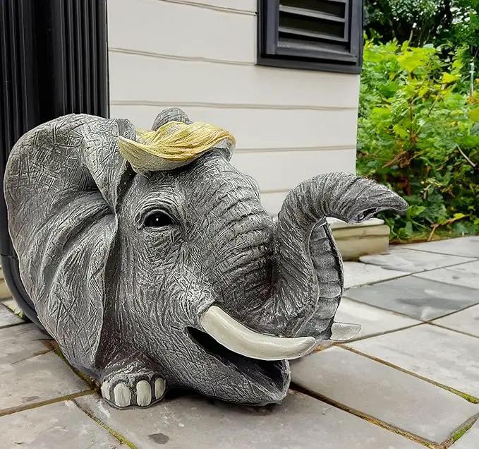Teaeeno Elephant Decor Statue Gutter Downspout Extension Decorative,Animal Statue Outdoor Decor,3"×4" Rain Gutter Downspout Splash Block,Garden Splash Block Outdoor Sculpture,Rain Downspout Diverter by GreenHaven Gardens