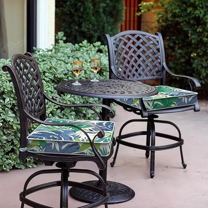 LVTXIII Patio Chair Cushions 19"x19"x3", Water-Repellent Outdoor Seat Cushions for Patio Furniture, Square Chair Pads with Ties for Home Garden Decoration, Set of 2, Islamorada Blue Green by GreenHaven Gardens