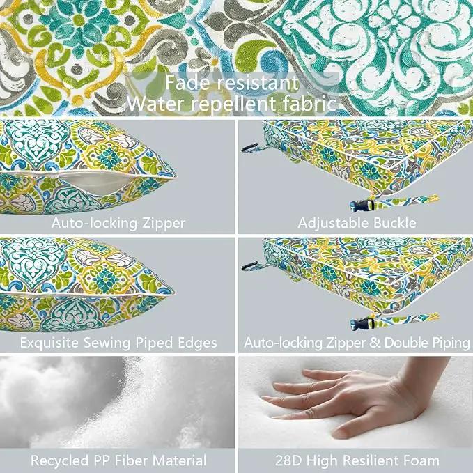 LVTXIII Outdoor Deep Seat Cushion Patio Seat and Back Cushion Set Seasonal Chair Cushion for Dining Arm Chairs, Wicker Chairs and Garden Furniture Decoration, 24"x24"x4", Damask Green by GreenHaven Gardens