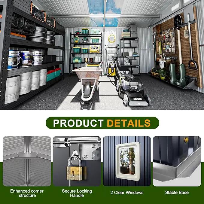 12x10 FT Metal Sheds & Outdoor Storage: Heavy Duty Garden Sheds with Dual Transparent Panels, DIY-installable Windows & Lockable Doors, Weatherproof Tool Shed for Backyard, Garden, Patio, Grey by GreenHaven Gardens