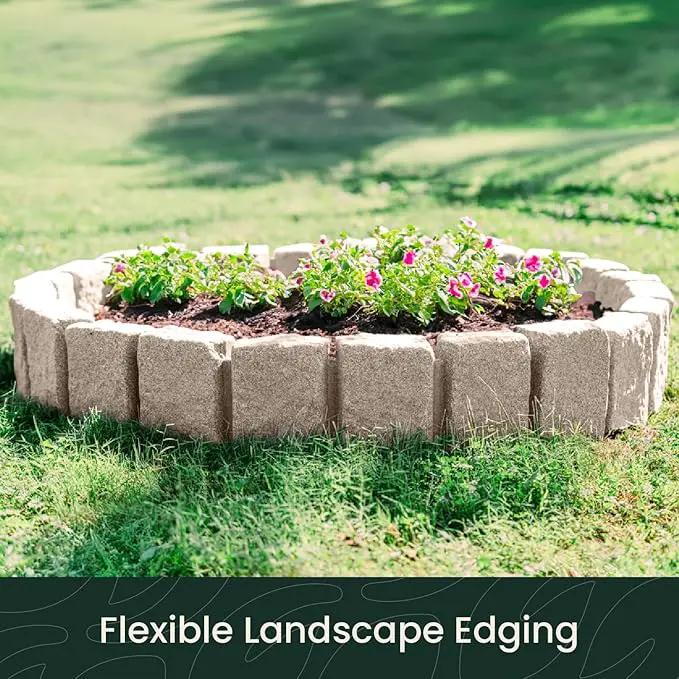 Beuta Landscape Edging | Garden Edging Border | Faux Stone Block XL for Lawn Edging, Flower Beds & Yard Edging – 40 Pack | Each Section Has 6 Blocks 48" L x 4" W x 9.5" H | 120 Spikes | Cobblestone by GreenHaven Gardens