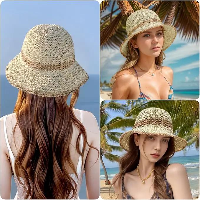 Floppy Big Beach Straw Hats for Women Foldable Summer Wide Brim Packable Sun Hat Womens Travel Straw Fedora Hat by GreenHaven Gardens