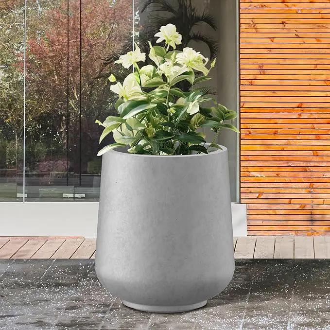 Kante 11.6" Dia Round Concrete Planter, Outdoor Indoor Large Plant Pots Containers with Drainage Hole and Rubber Plug for Home Garden Patio, Natural Concrete by GreenHaven Gardens