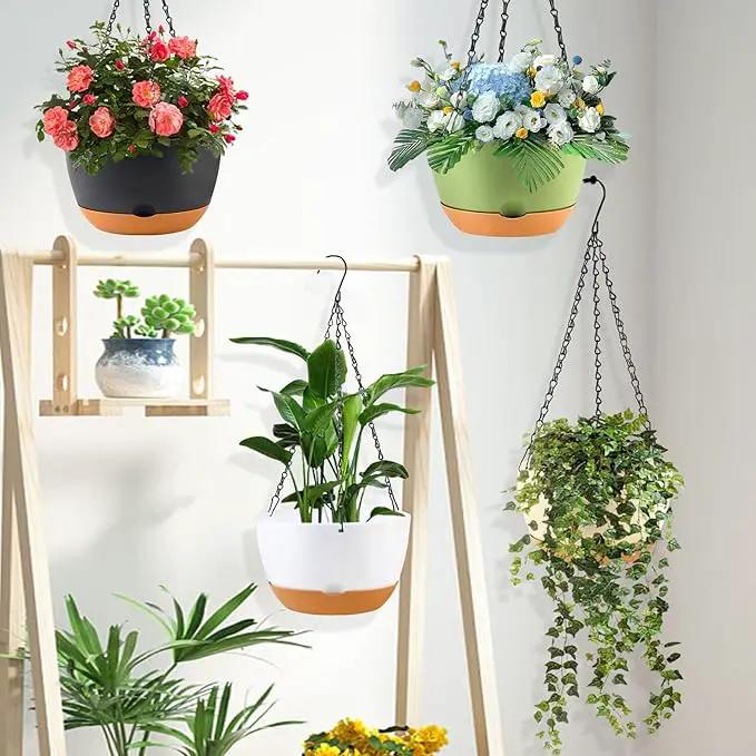 10 inch Plant Pot Hanging Planters Self Watering Pots for Indoor Plants, 3 Pack Plastic Hanging Basket with Removable Tray for Home Garden Porch Balcony Patio Decor(Black) by GreenHaven Gardens