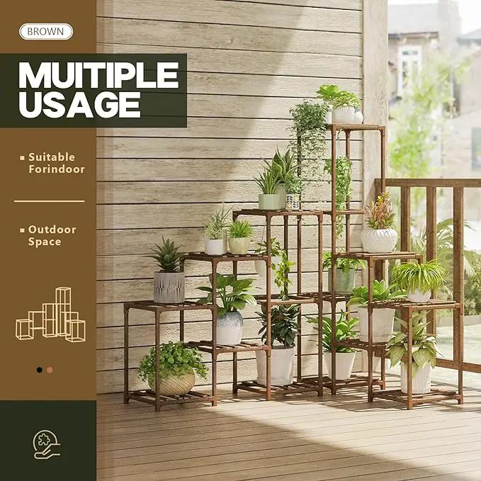 Bamworld Plant Stand Indoor Corner Plant Shelf Outdoor Flower Shelves Wooden Plant Stands Garden Wood Plant Holder Rack for Living Room Corner Lawn Window 03B by GreenHaven Gardens