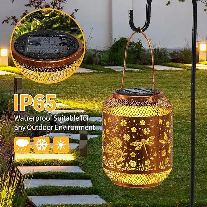 2 Pack Solar Lanterns Outdoor Waterproof Dragonfly Garden Decor Birthday Gifts for Women Mom Grandma Hanging Solar Lights Metal Decoration Outside for Yard, Patio, Backyard, Porch,Pathway by GreenHaven Gardens