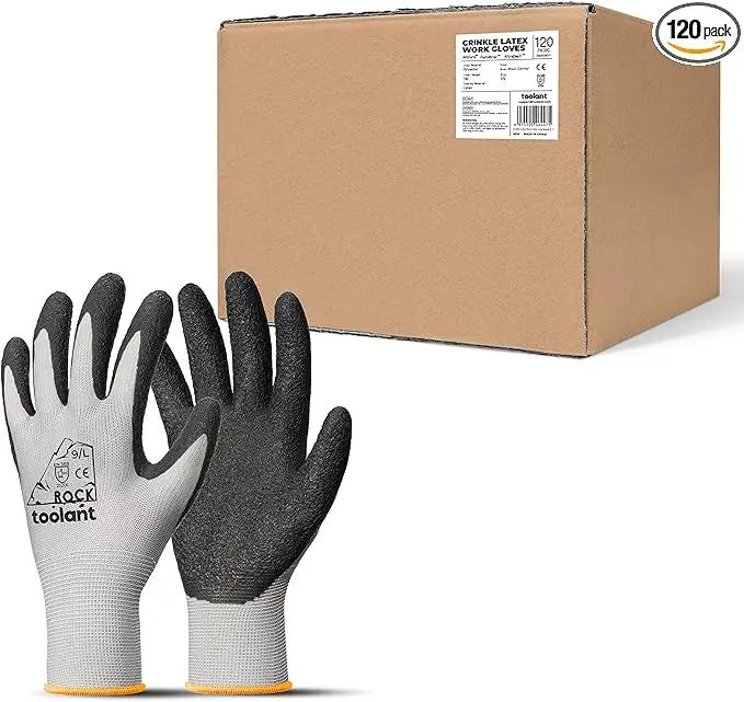 toolant Crinkle Latex Work Gloves Bulk, Rubber Coated Safety Work Gloves for Men and Women, 120 Pairs for Construction, Gardening, Warehouse (Gray, Large) by GreenHaven Gardens