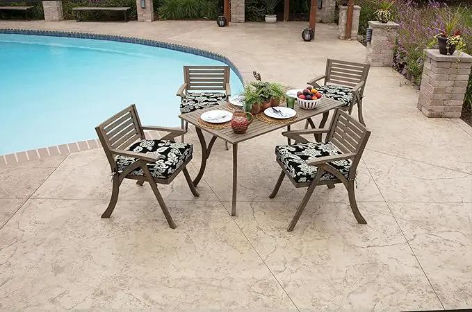 Arden Outdoor Seat Cushion, 19 x 19, Rain-Proof, Fade Resistant Ashland Black Jacobean by GreenHaven Gardens