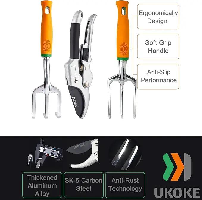 UKOKE Garden Tool Set, 12 Piece Aluminum Hand Tool Kit, Garden Canvas Apron with Storage Pocket, Outdoor Tool, Heavy Duty Gardening Work Set with Ergonomic Handle, Gardening Tools for women men by GreenHaven Gardens
