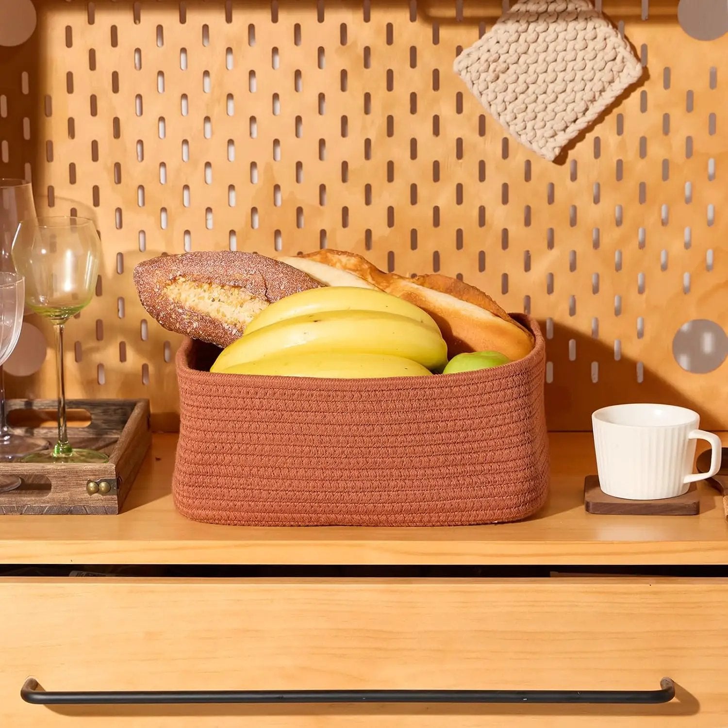 Small Storage Baskets for Organizing | Closet Organizer Bins | Shelf Toy Basket | Woven Rope Baskets | Cube Decorative Box | Shallow Basket | 11.5x7.5x4.7” | 4 Packs Oxide Red by GreenHaven Gardens