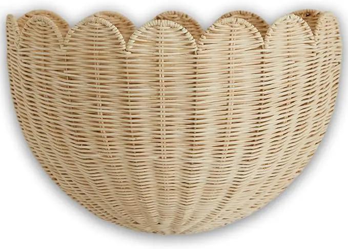BEBE BASK Scalloped Wicker Wall Basket - The Original - Hand Woven Basket - Scalloped Décor Wall Hanging Baskets -16" x 10" x 7"In - Hanging Wall Basket (Natural) by GreenHaven Gardens