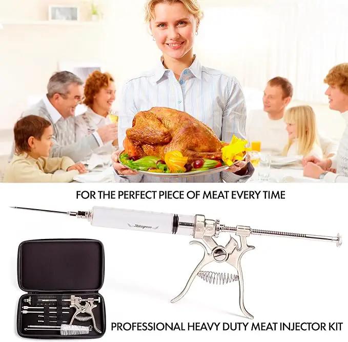 Meat Injector Syringe Stainless Steel Outdoor Meat Kit Marinade Flavor Food Injector Syringes with 4 Marinades Needles Grill Smoker Injectors Professional Syringe Held Culinary Barbecue Tool For BBG by GreenHaven Gardens